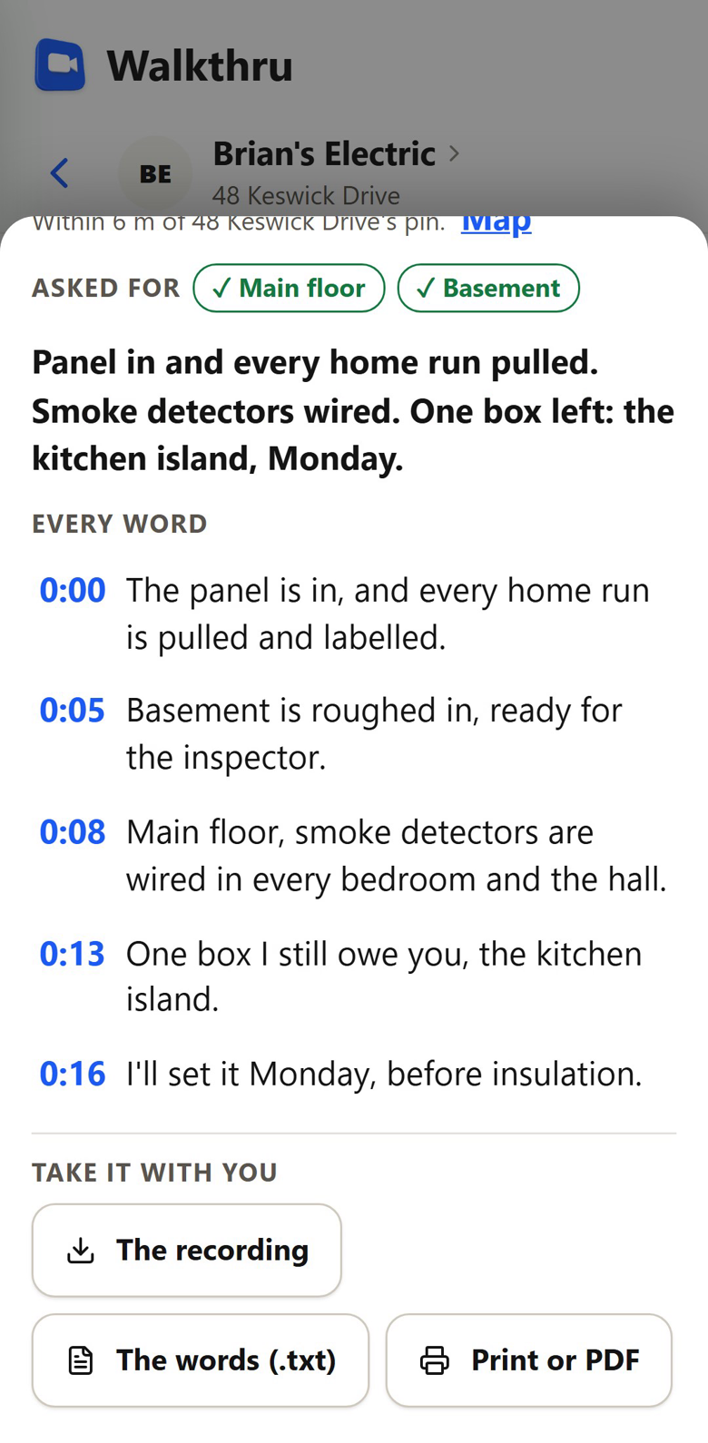 The walkthru: what was asked for, and every word with its second